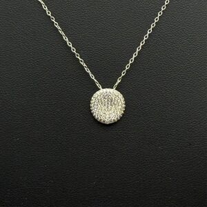 Sterling Silver 925 Round Pave Disc Pendant Necklace Cubic Zirconia 19"